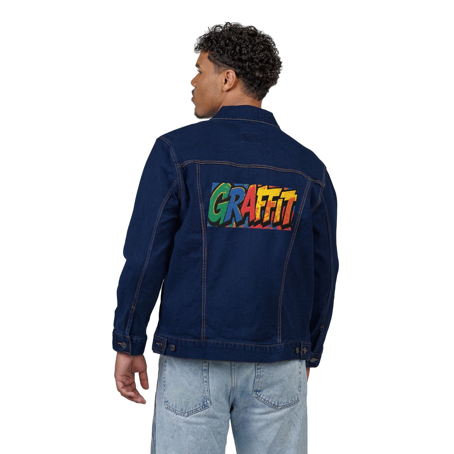 Vibrant Graffiti Embroidered Unisex Denim Jacket, Streetwear Fashion, Summer Layering, Gift for Teens, Casual Style Outfit Printify