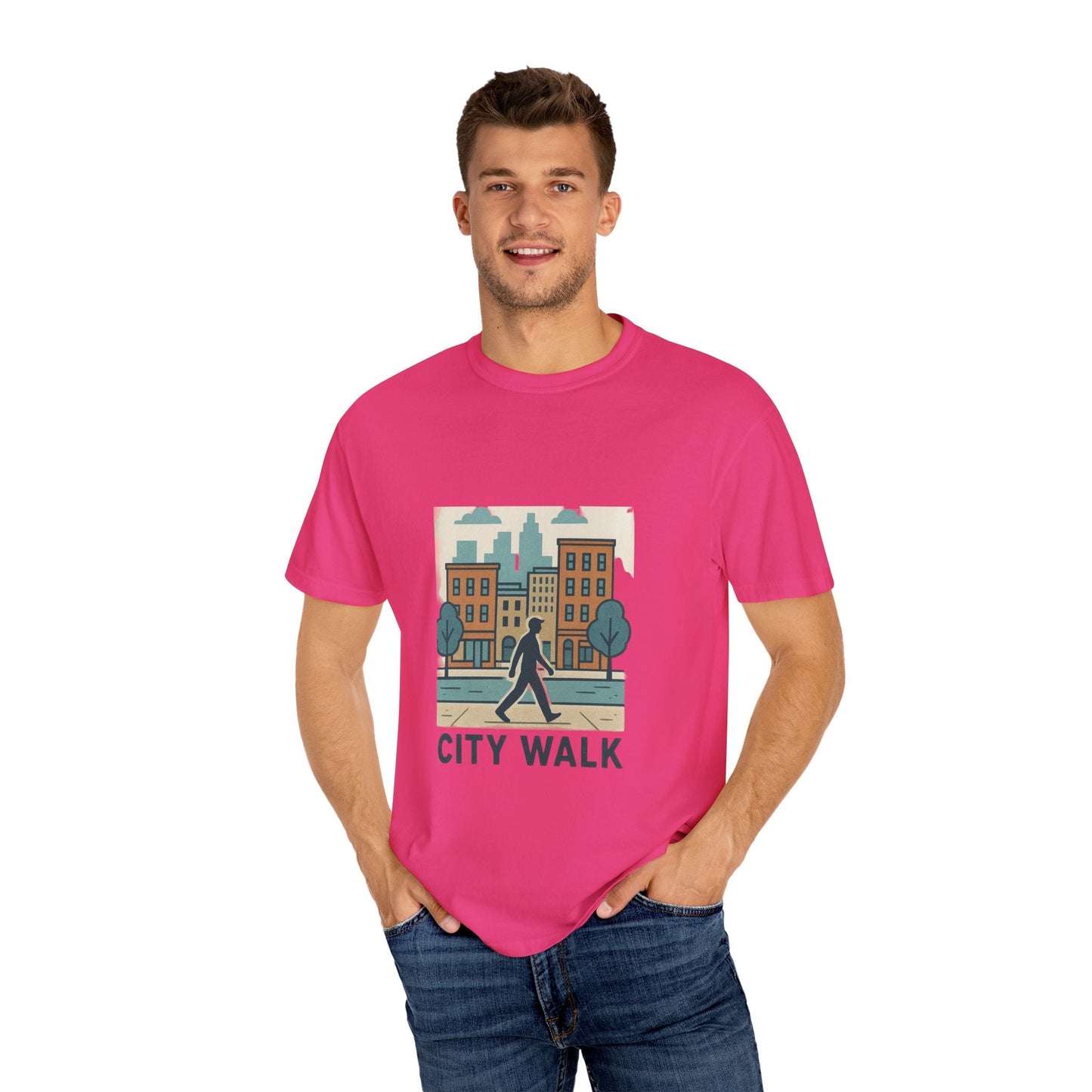 City Walk Unisex Garment-Dyed T-shirt, Urban Streetwear, Casual Fashion, Gift for City Lovers, Travel Enthusiast Apparel Printify