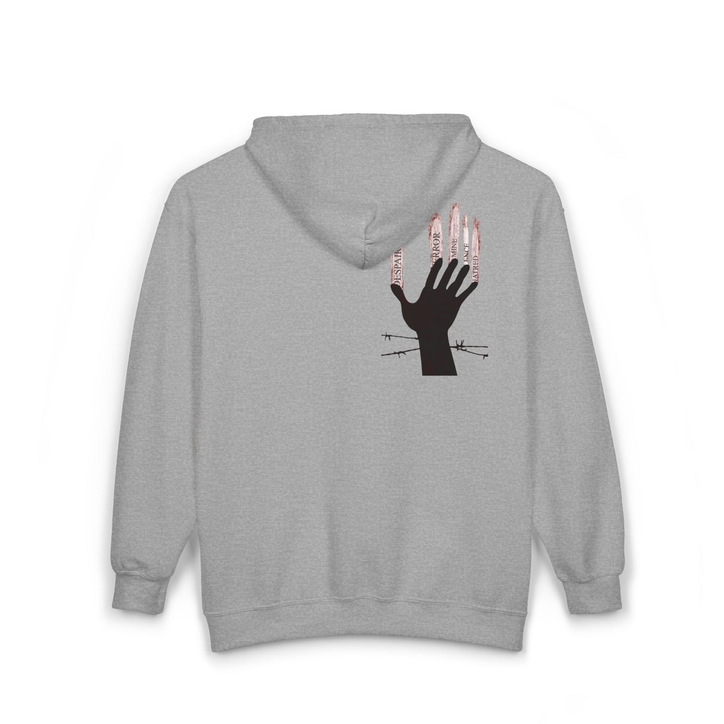 Gothic Hand Design Zip Hoodie | Unisex Casual Sweatshirt for Grunge Lovers, Cozy Pullover, Streetwear Fashion, Unique Gift Idea Printify