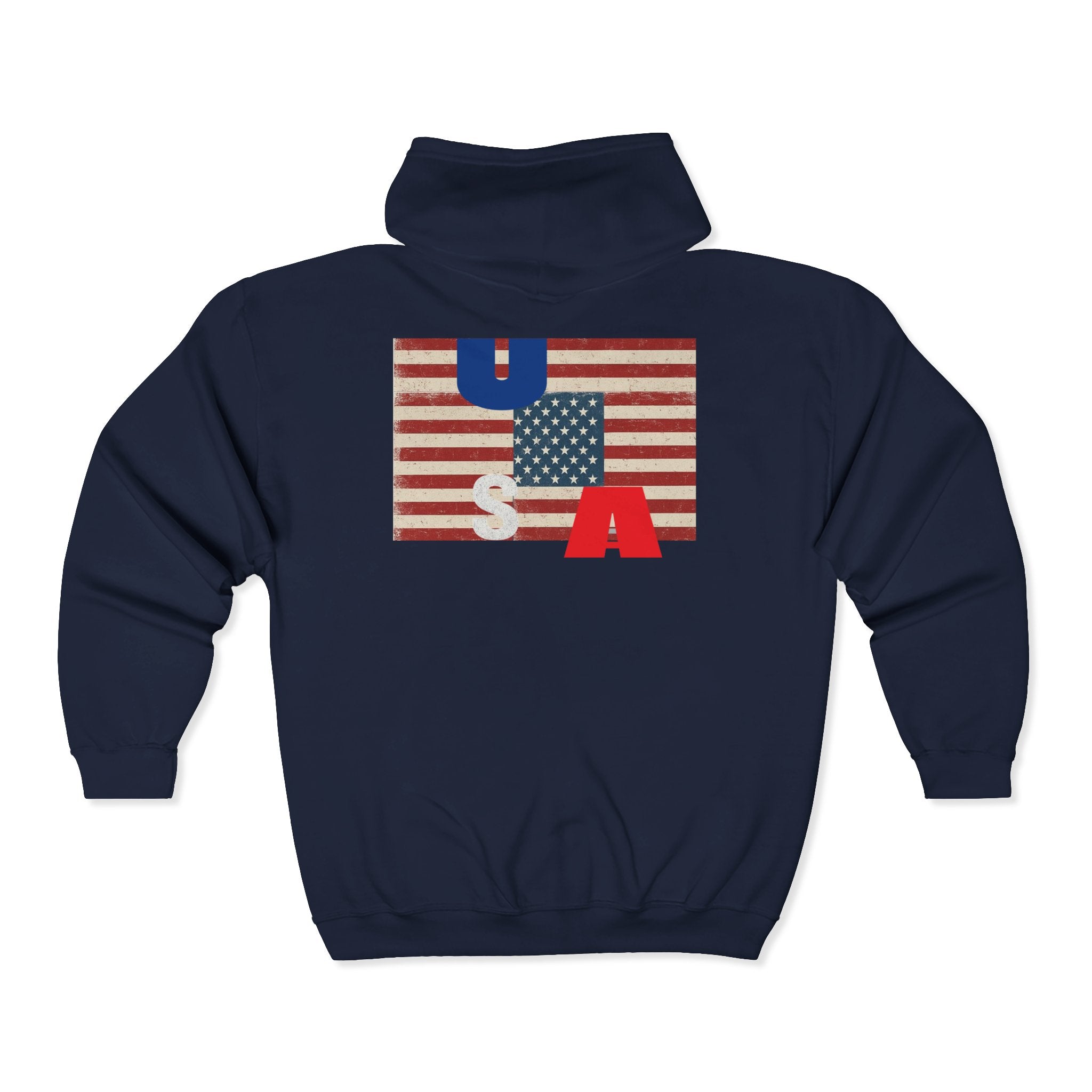 Vintage American Flag Zip-Up Hoodie, Patriotic Sweatshirt for Men and Women, Cozy Casual Wear, Perfect for Independence Day, Gifts for [...] Printify