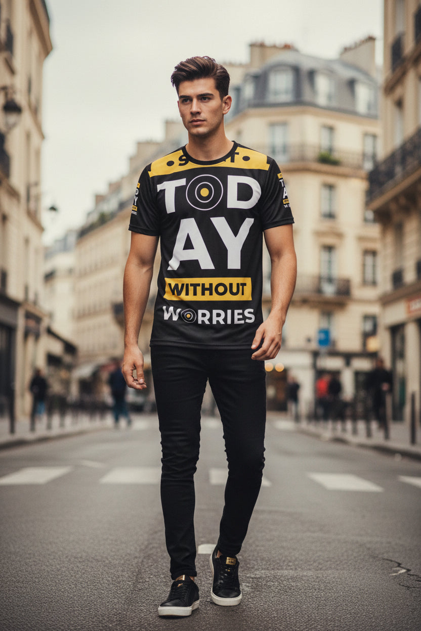 Motivational 'Start Today Without Worries' Men's Tee