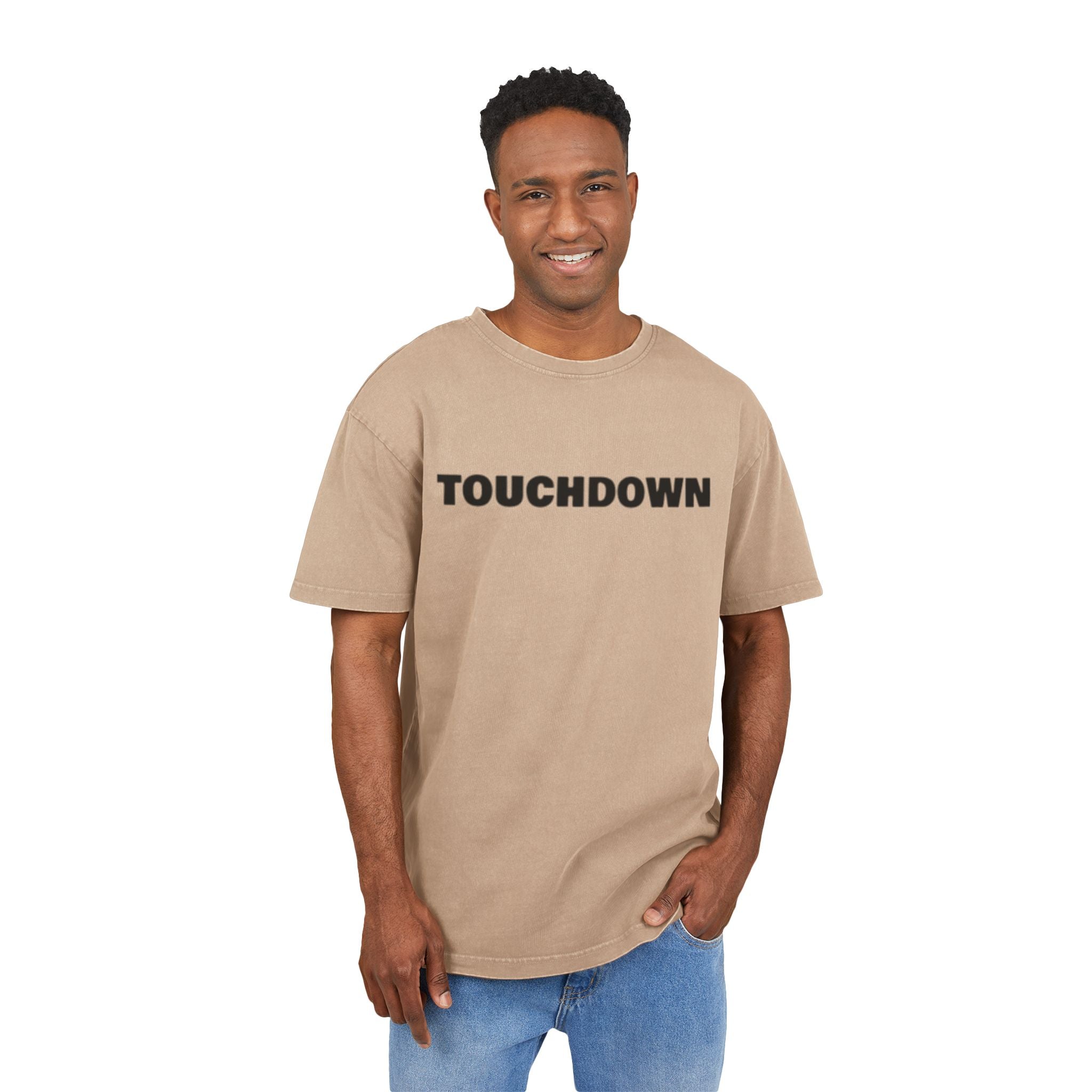 Men's Acid Washed Oversized Tee, Touchdown Graphic Shirt, Casual Style Tee, Gifts for Football Fans, Streetwear Essential