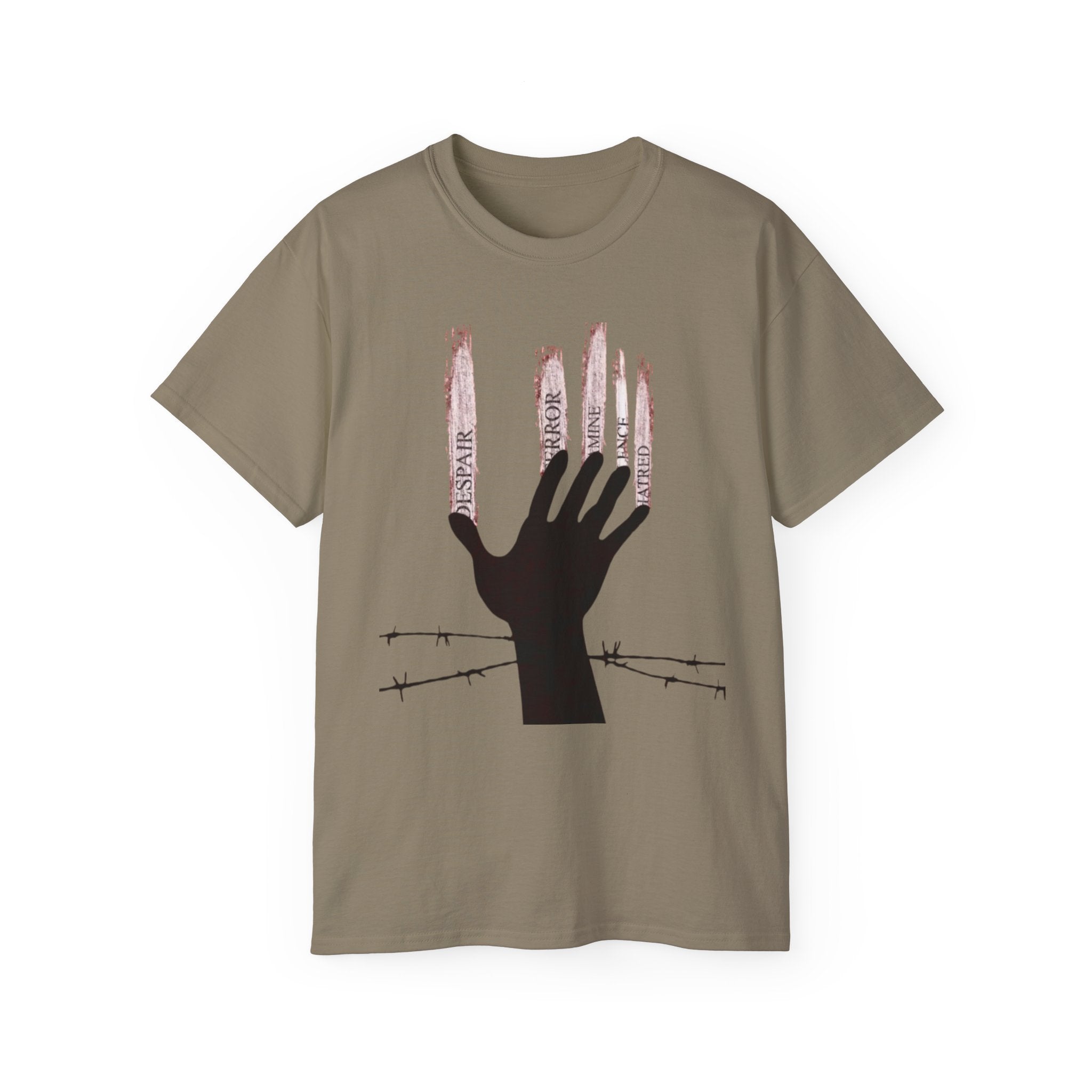 Bold Graphic Tee, Hand and Barbed Wire Design, Unisex Casual Shirt, Unique Art Apparel, Gift for Art Lovers Printify