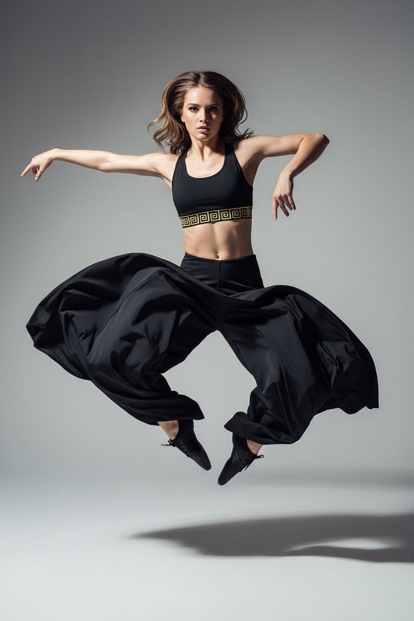 Black & Gold Sports Bra — Metallic Accent Athletic Crop Top