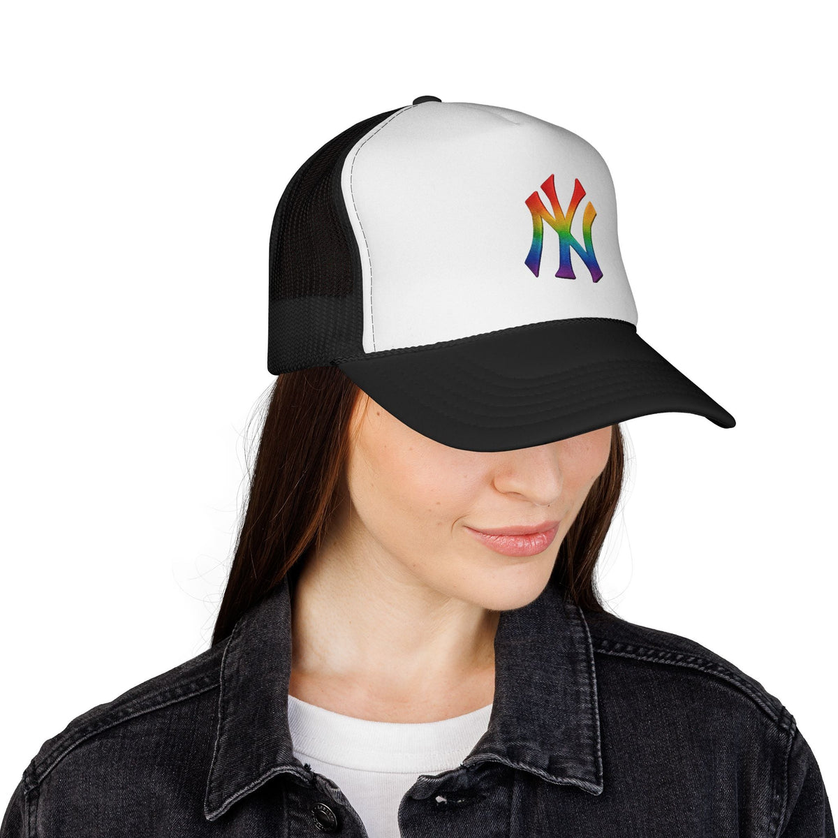 Rainbow Pride Trucker Cap - Celebratory Hat for Festivals, LGBTQ+ Events, Casual Wear, Summer Outings, Unisex Gift Printify