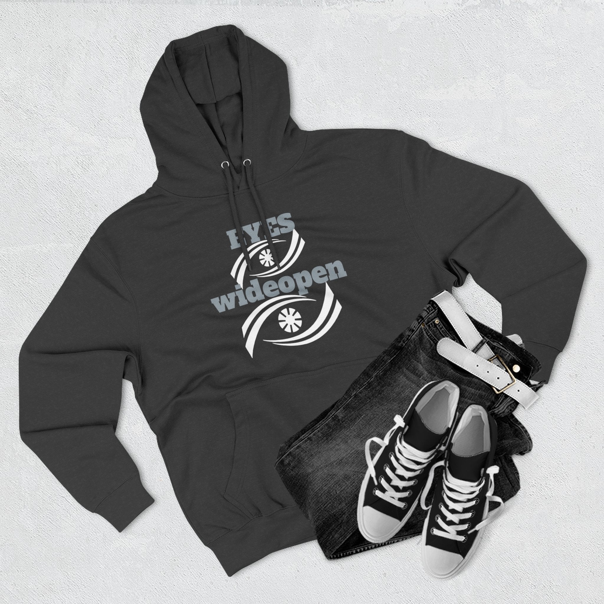 Fleece Hoodie, Cozy Warmth, Casual Style, Perfect for All Seasons, Gift for Friends, EYES wideopen Design