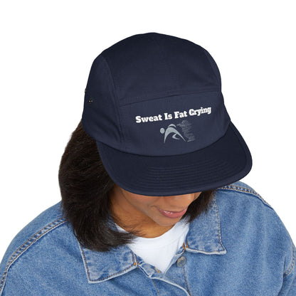 Motivational 5 Panel Cap | Sweat Is Fat Crying | Gym Wear, Sports Cap, Fitness Gift, Outdoor Hat, Workout Accessory Printify