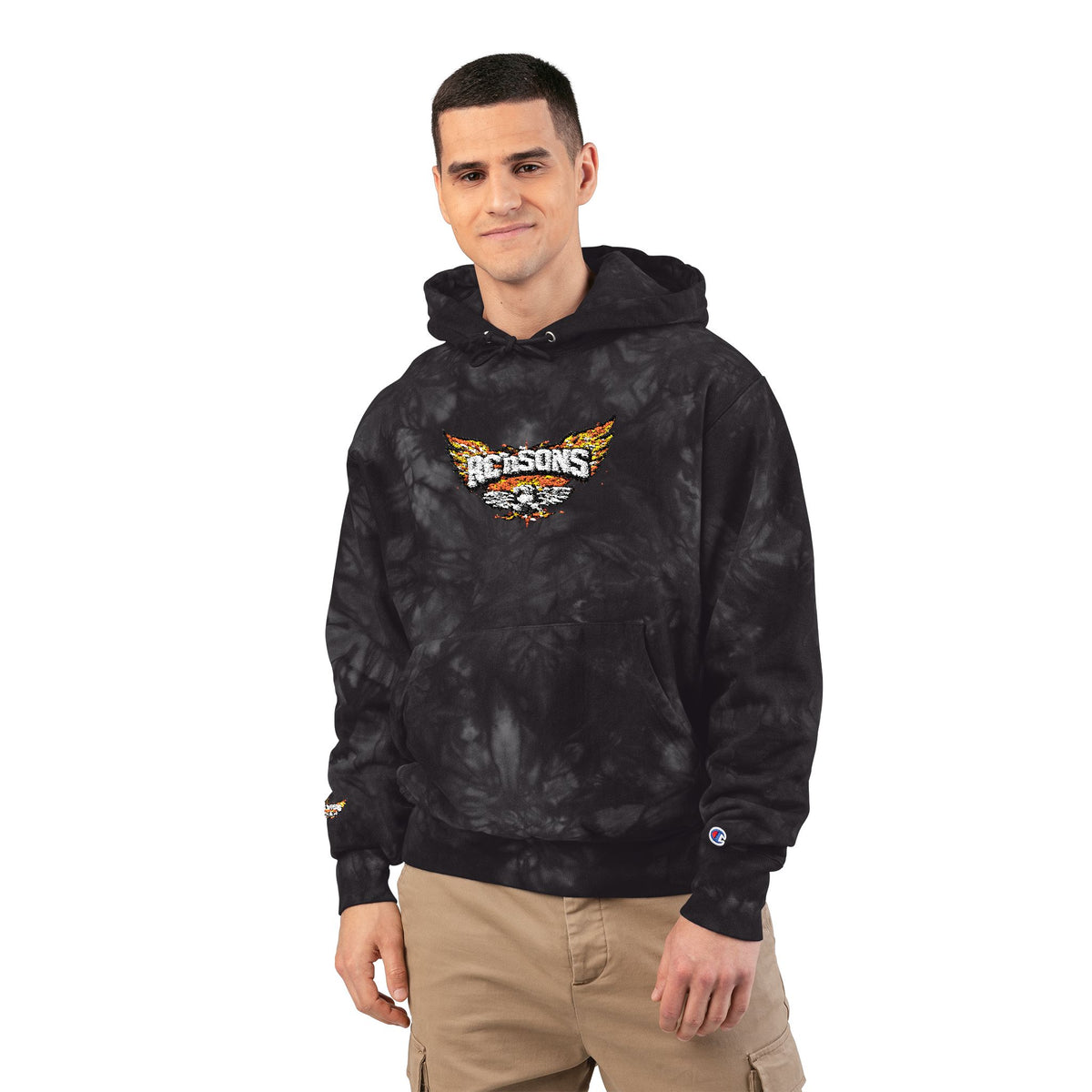 Tie-Dye Embroidered Hoodie — Roosters Wing Logo