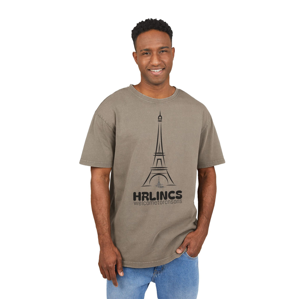 Unisex  Acid Washed Heavy Oversize Tee-With Tower Design