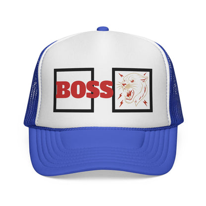 Bold Boss Trucker Cap - Eye-Catching Statement Hat for Leaders, Cool Gifts for Him & Her, Fun Outdoor Style, 'Boss' Design Printify
