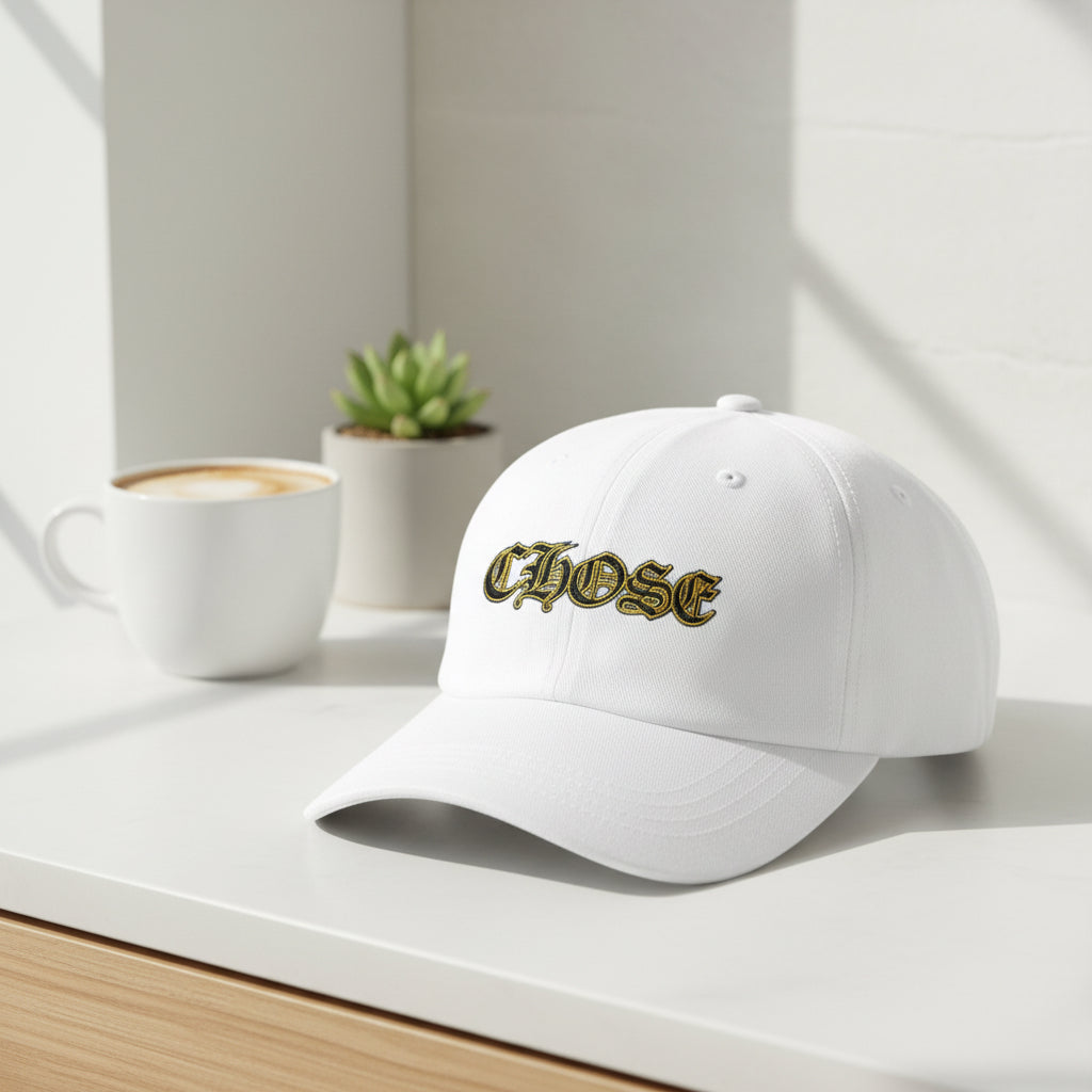 Dad Cap — 'CHOSÉ' Gold Gothic Embroidered Baseball Hat
