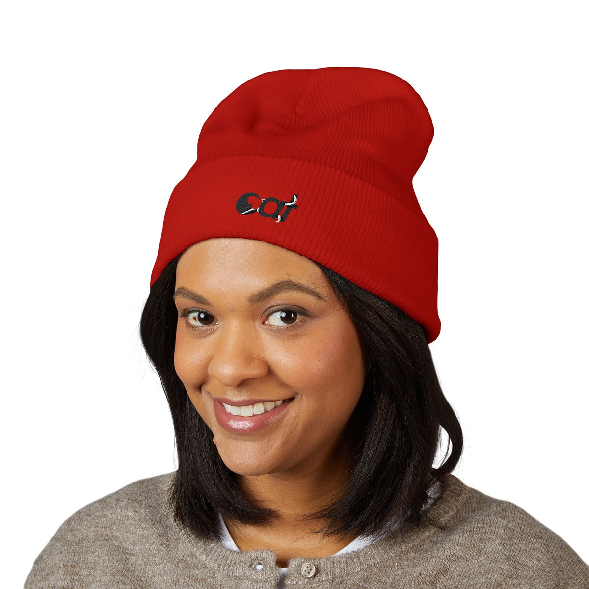 Beanie Hat Cat Design Embroidery