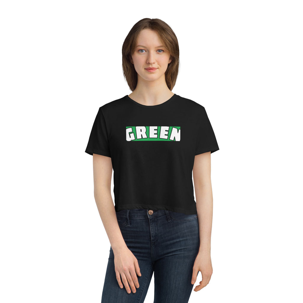Green Flowy Cropped Tee