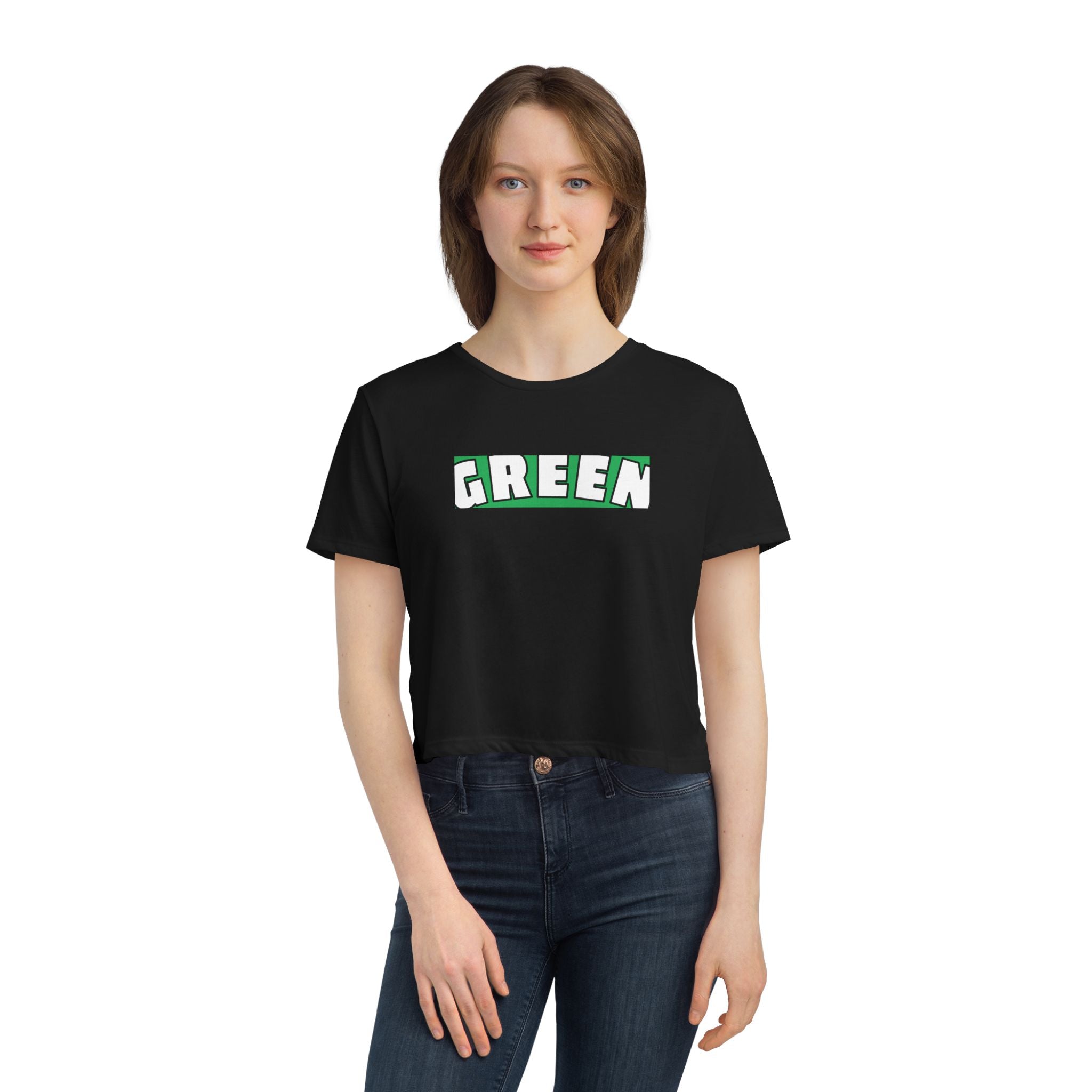 Green Flowy Cropped Tee