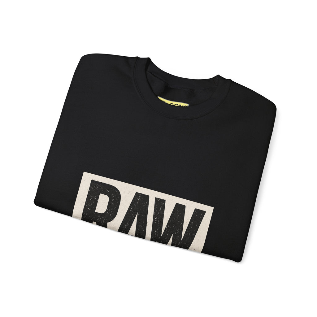 Stylish RAW Graphic Crewneck Sweatshirt, Unisex Casual Wear, Cozy Winter Layer, Trendy Streetwear, Perfect Gift for Him/Her Printify