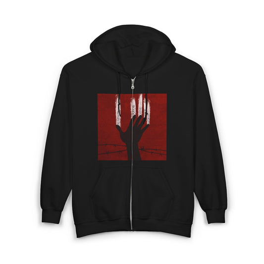 Unisex Zip Hoodie - Perfect for Spooky Season, Scary Movie Nights, Gift for Horror Fans, Unique Sweatshirt, Cozy Warmth Printify