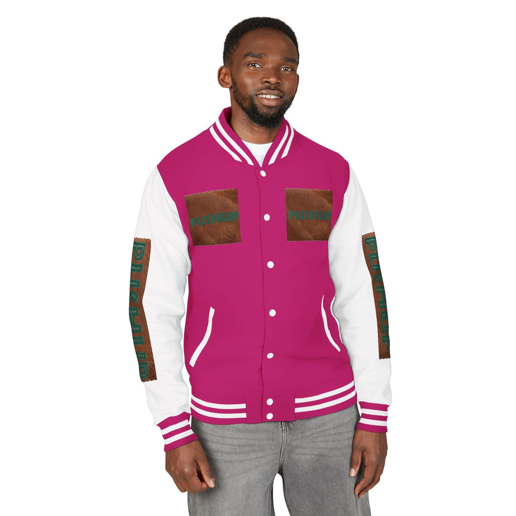 Unisex Heavyweight Letterman Jacket - Bold PUSHUP Design for Sporty Style Printify