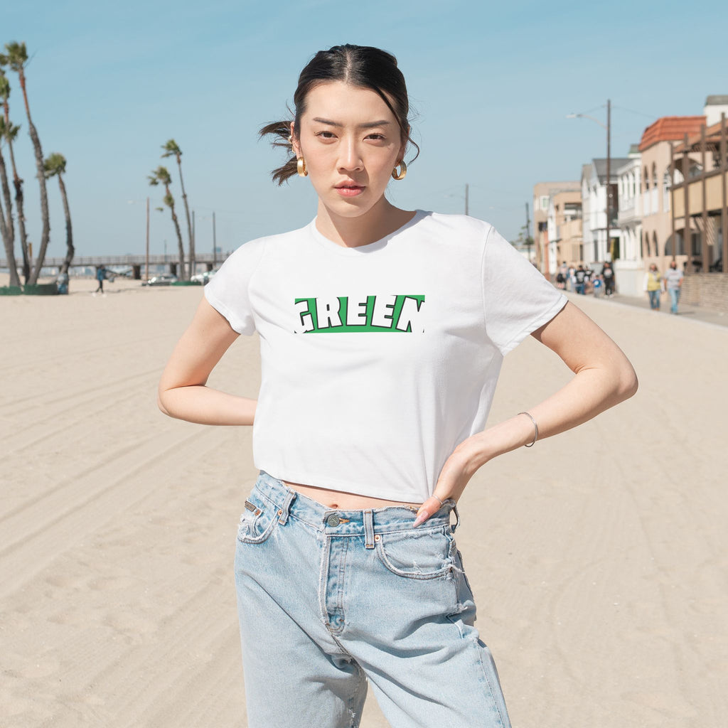 Green Flowy Cropped Tee