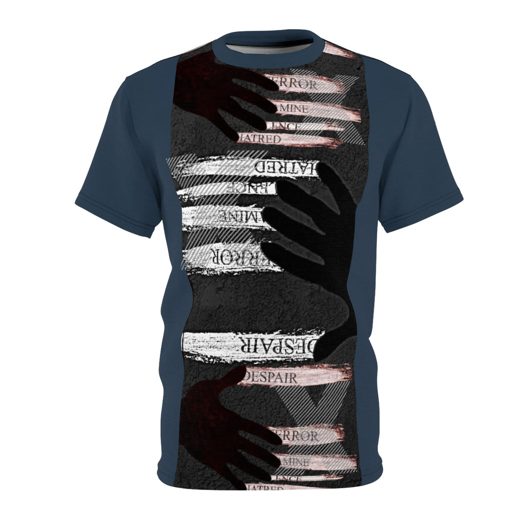 Artistic Unisex Tee with Hands Design, Unique Graphic Shirt, Fashionable AOP Tee, Statement Wear, Gender-Neutral Fashion Printify