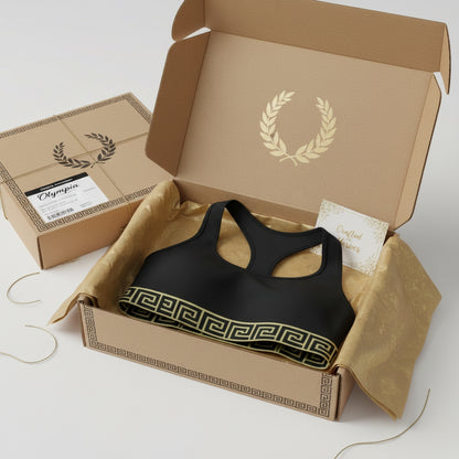 Black & Gold Sports Bra — Metallic Accent Athletic Crop Top