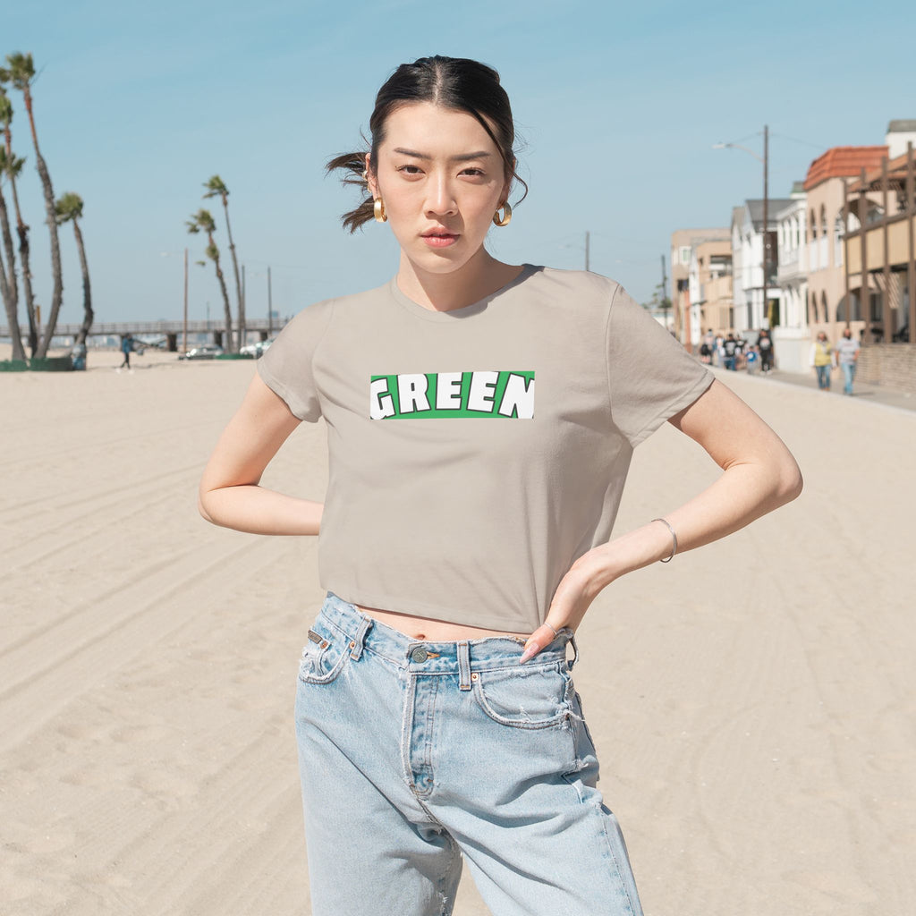Green Flowy Cropped Tee