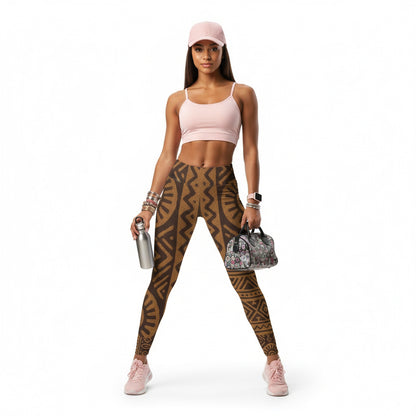 Tribal Brown Aztec Print Leggings — Women's Boho Casual All-Over Print Printify