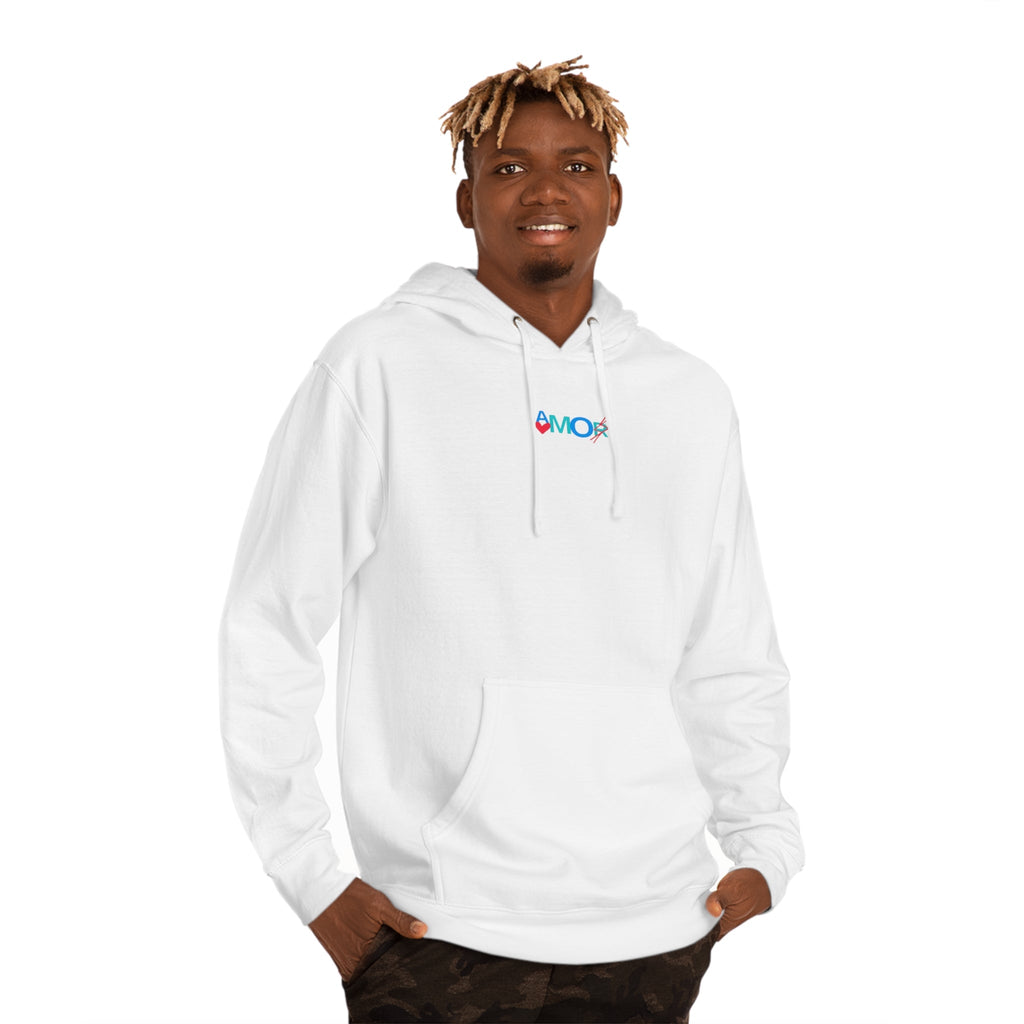 AMORX Unisex Hooded Sweatshirt - Cool and Edgy Love Typography Design Printify