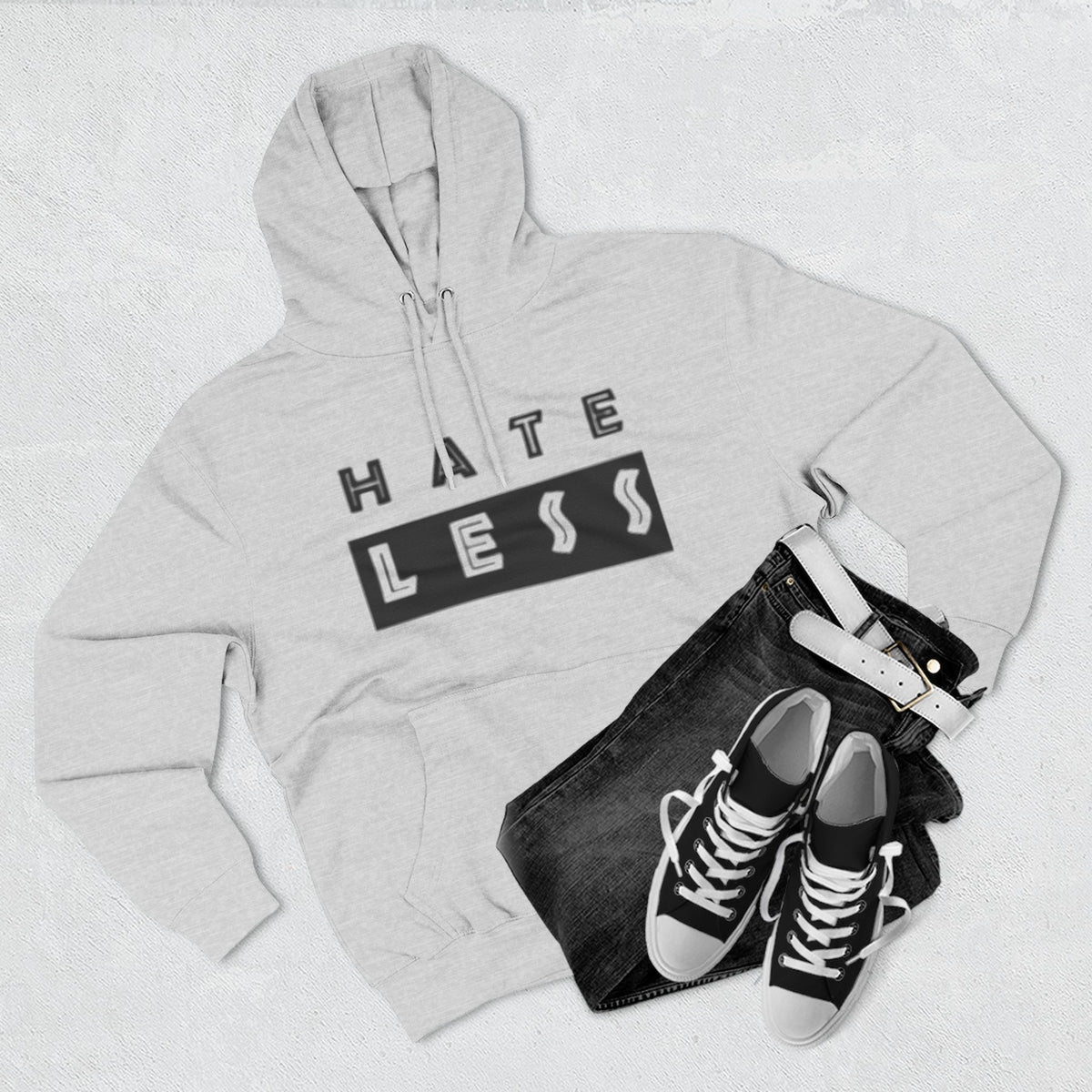 HATE LESS Three-Panel Fleece Hoodie - Comfortable, Inspirational Hoodie for Everyday Wear
