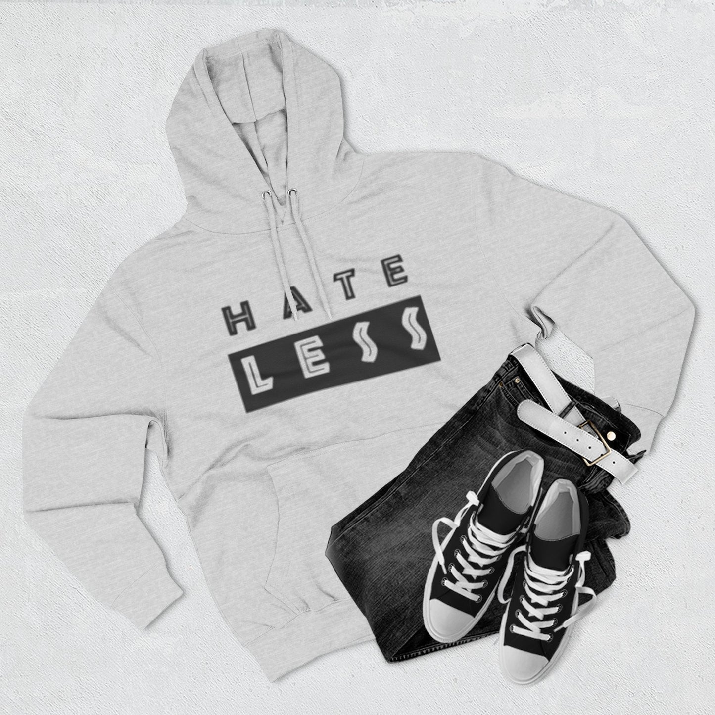 HATE LESS Three-Panel Fleece Hoodie - Comfortable, Inspirational Hoodie for Everyday Wear