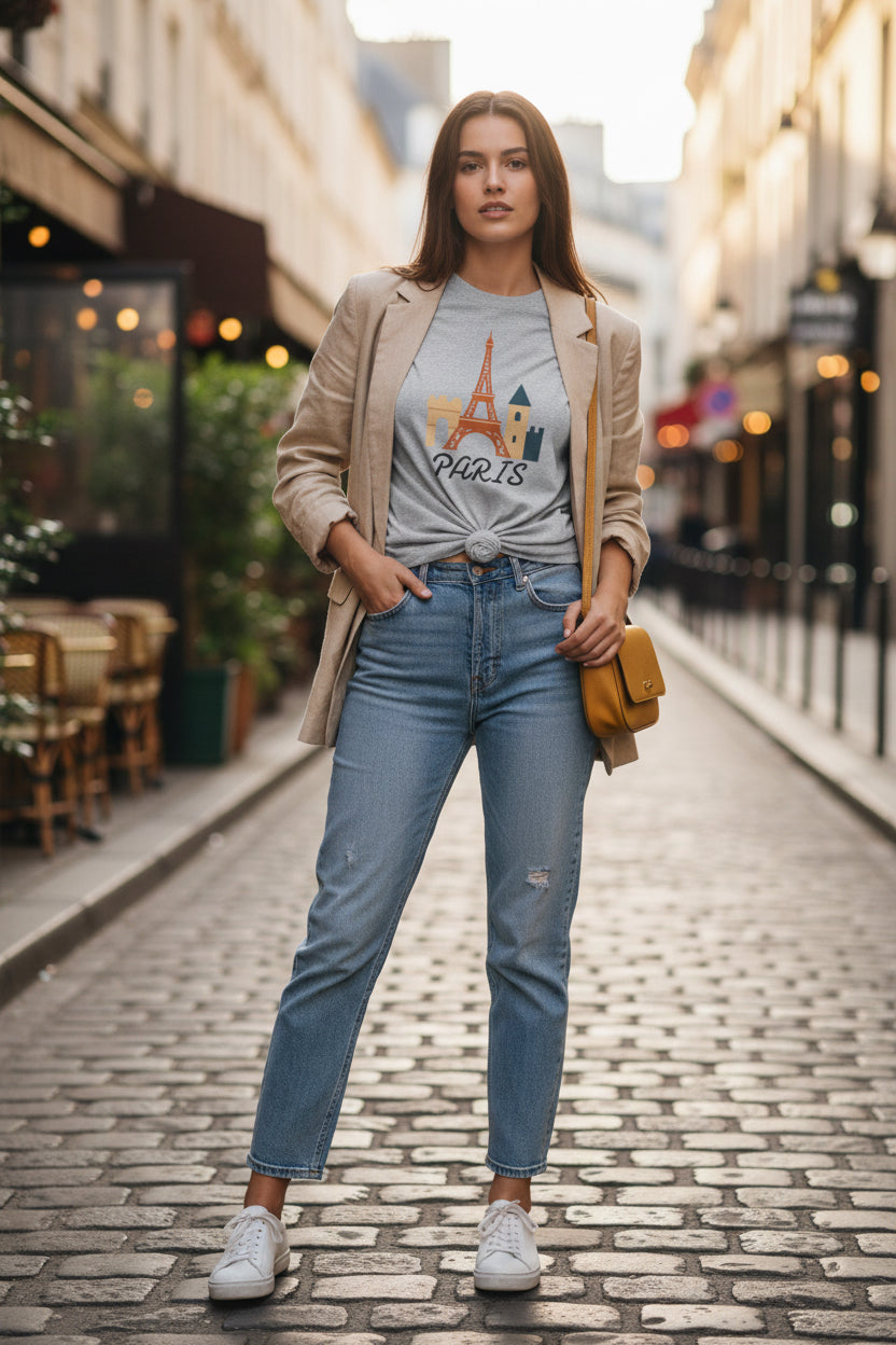 Paris Eiffel Tower Unisex T-Shirt, Travel Shirt, Vacation Tee, Parisian Style Apparel, Souvenir Clothing Printify
