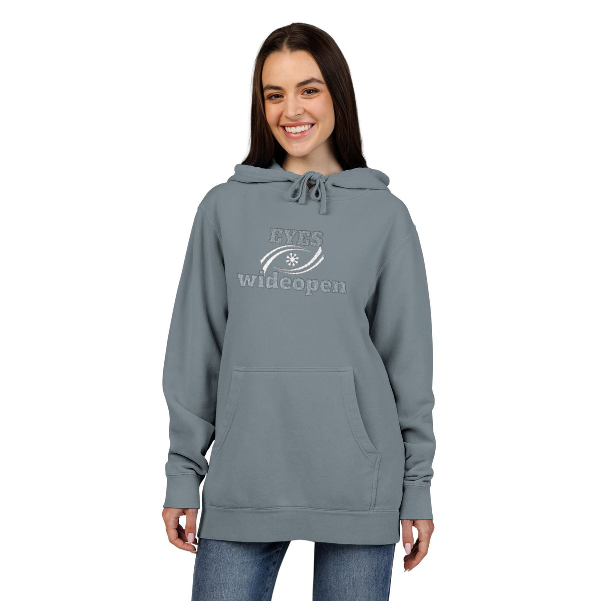 Embroidered Pigment-Dyed Hoodie - Eyes Wide Open Design Printify