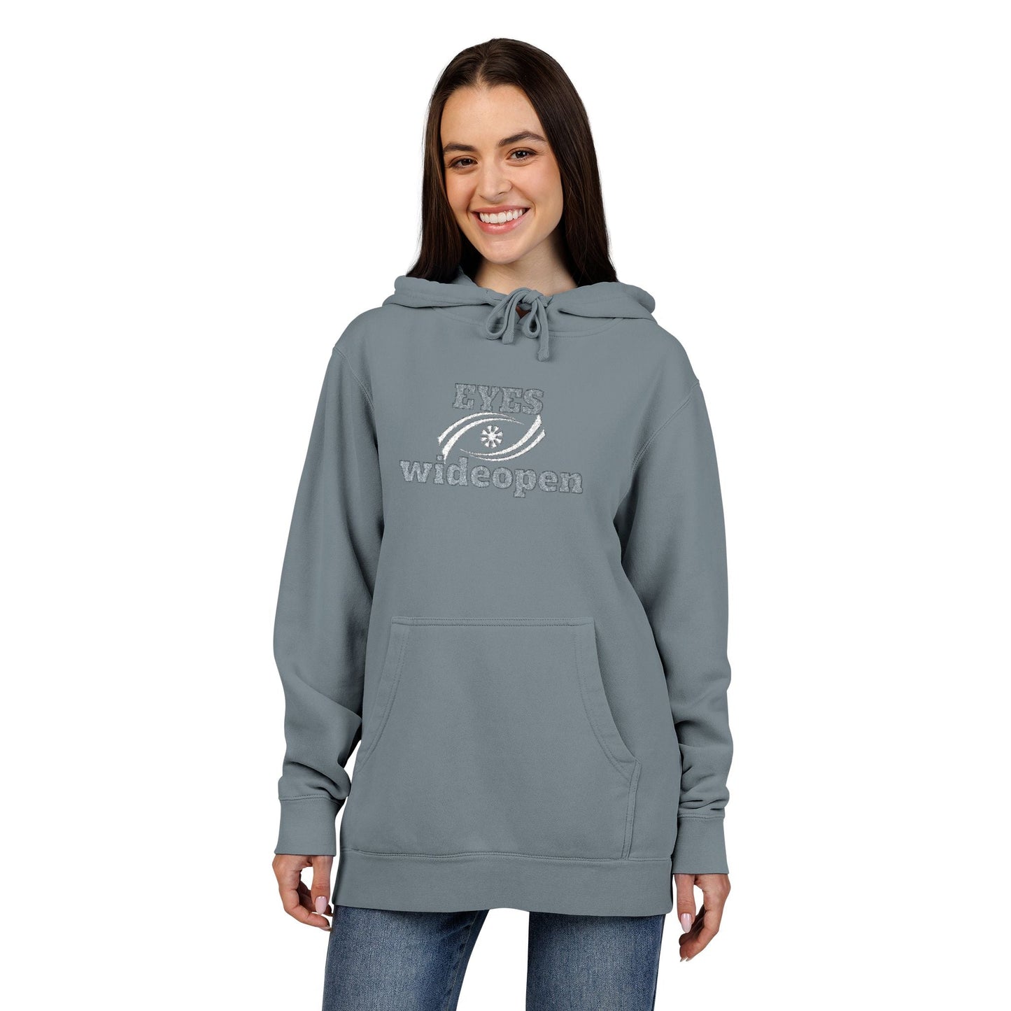 Embroidered Pigment-Dyed Hoodie - Eyes Wide Open Design Printify