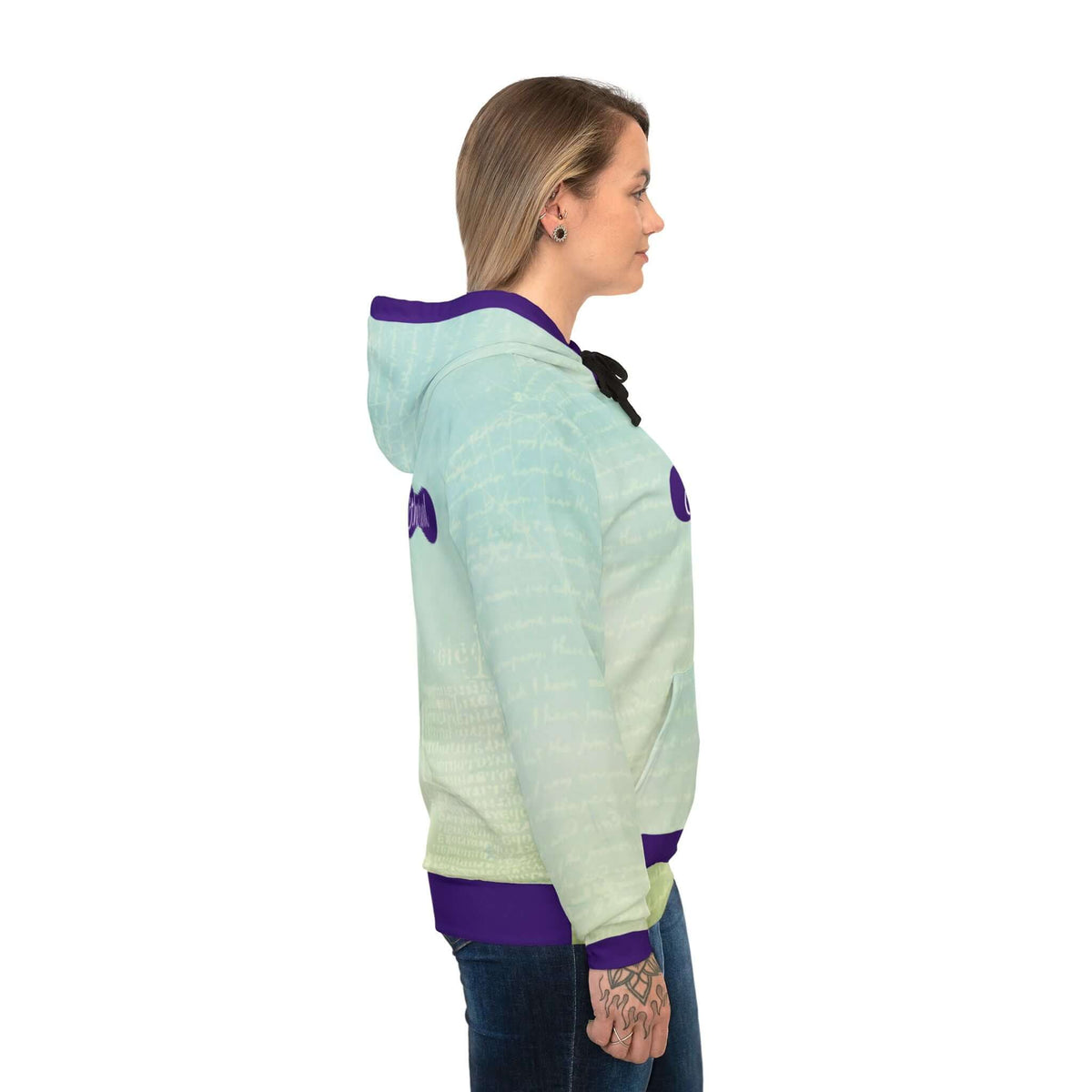 Ethereal Athletic Hoodie with Faded Script Design