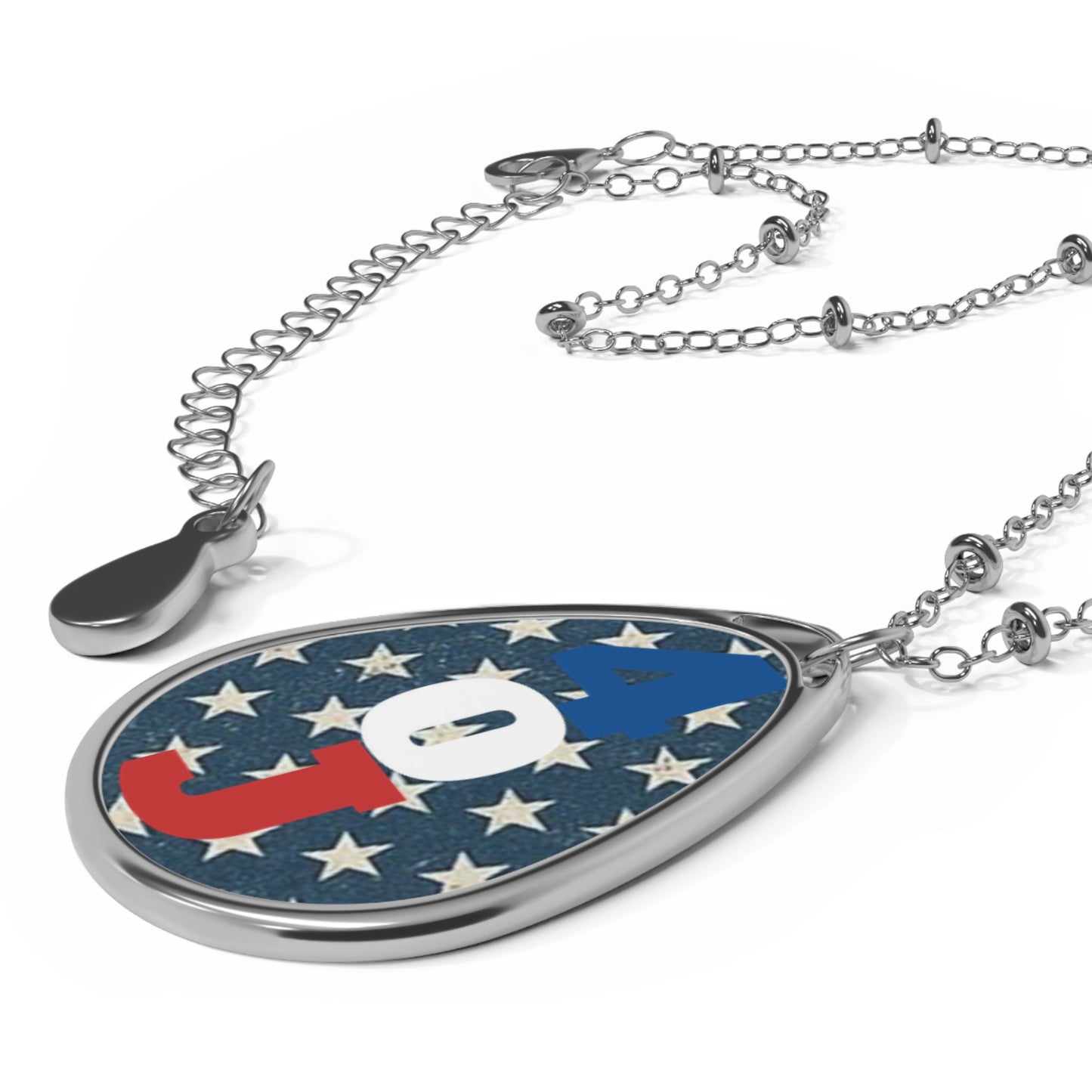 Patriotic Oval Necklace, America Jewelry, Memorial Day Gift, Independence Day Accessory, Red White Blue Pendant Printify