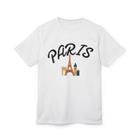 Paris Graphic Tee, Unisex AOP T-Shirt, Eiffel Tower Shirt, Travel Tee, Gifts for Paris Lovers, Summer Fashion, Wanderlust Outfit Printify
