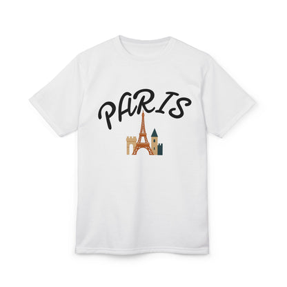 Paris Graphic Tee, Unisex AOP T-Shirt, Eiffel Tower Shirt, Travel Tee, Gifts for Paris Lovers, Summer Fashion, Wanderlust Outfit Printify