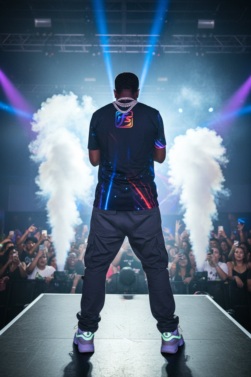 Neon Gradient 'rFs' Men's Polyester Tee — Futuristic Club Shirt