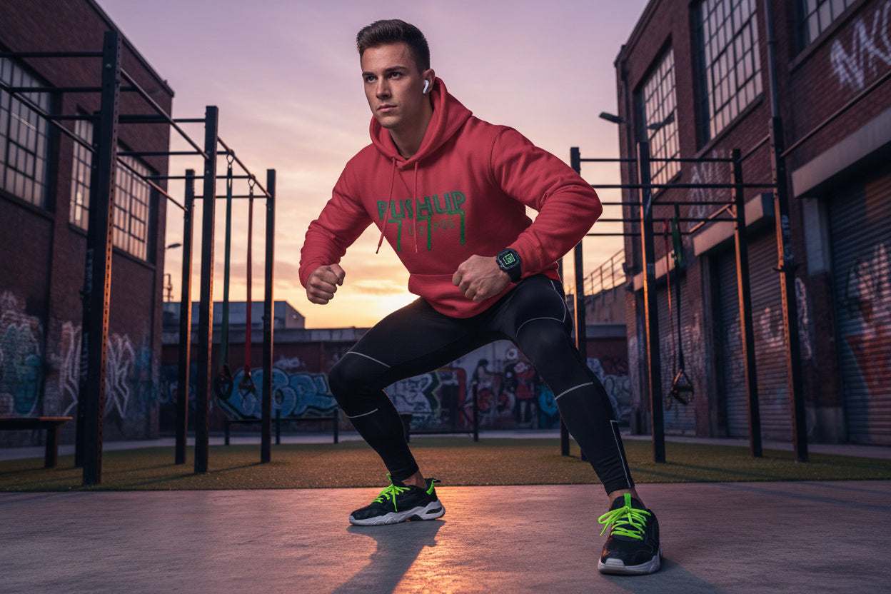 Push-Up 777 Graphic Hooded Sweatshirt for Fitness Enthusiasts