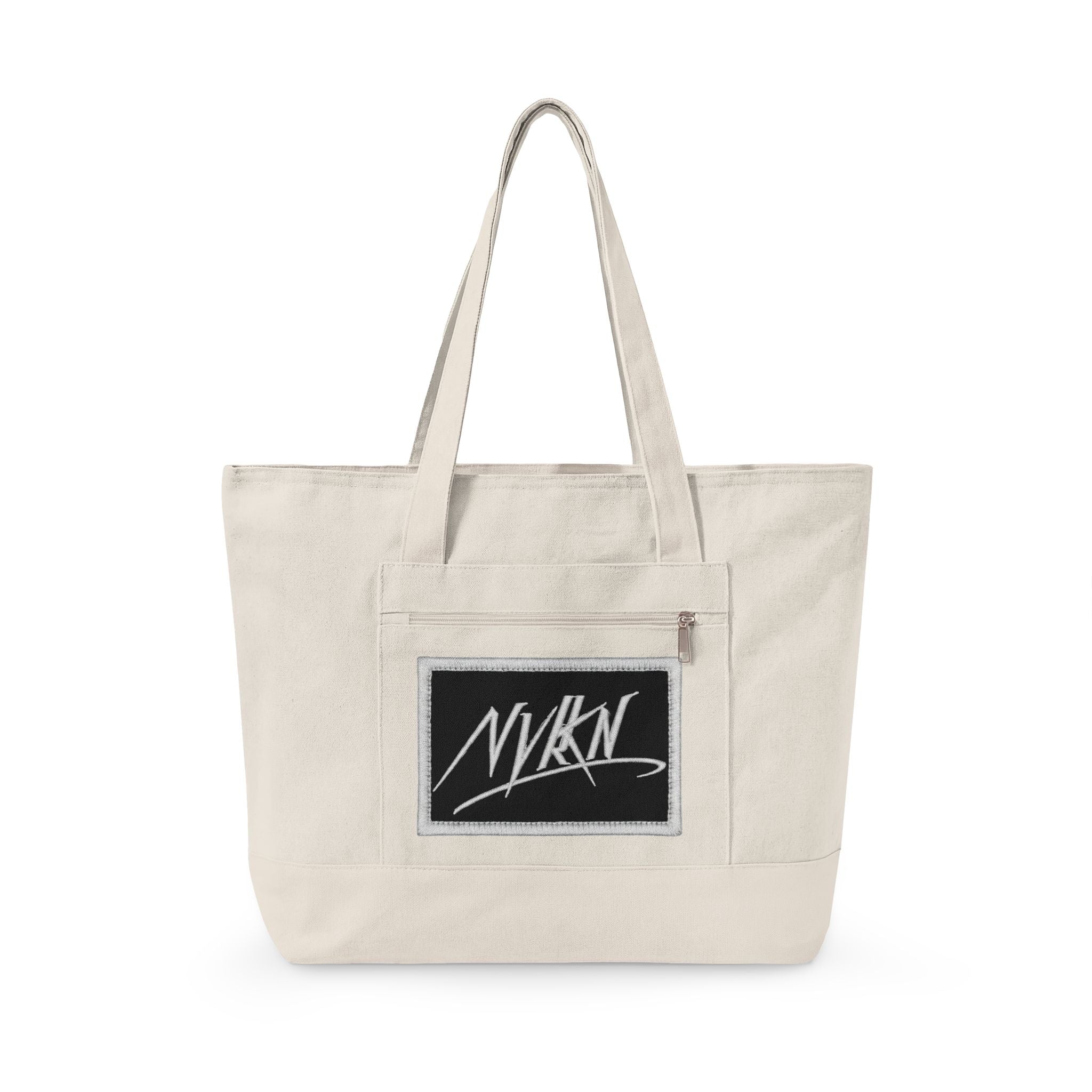 Canvas Tote Bag with NVKN Patch – Zippered Everyday Market Tote