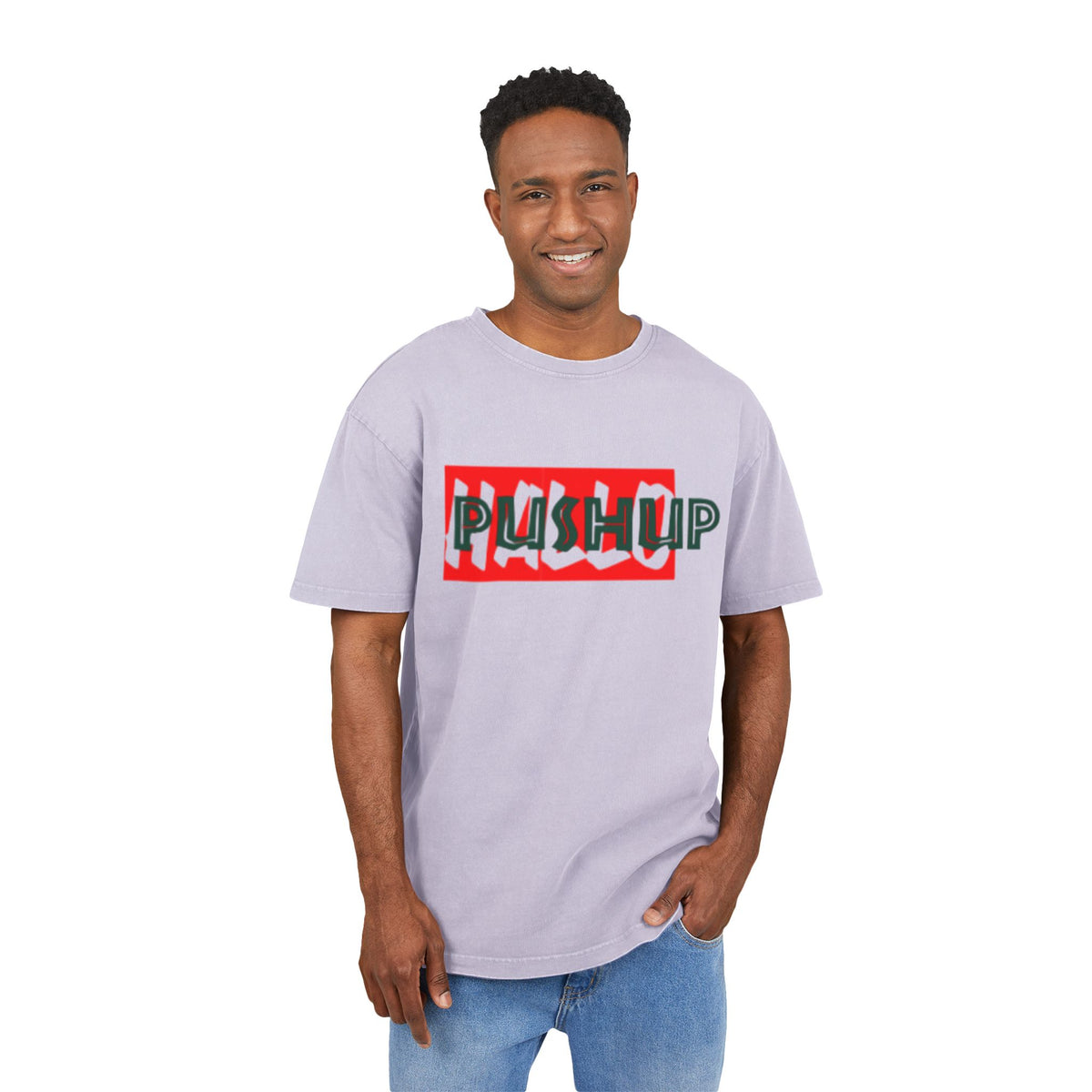 Men's Acid Washed Oversized Tee - Trendy 'Push Up' Graphic Shirt