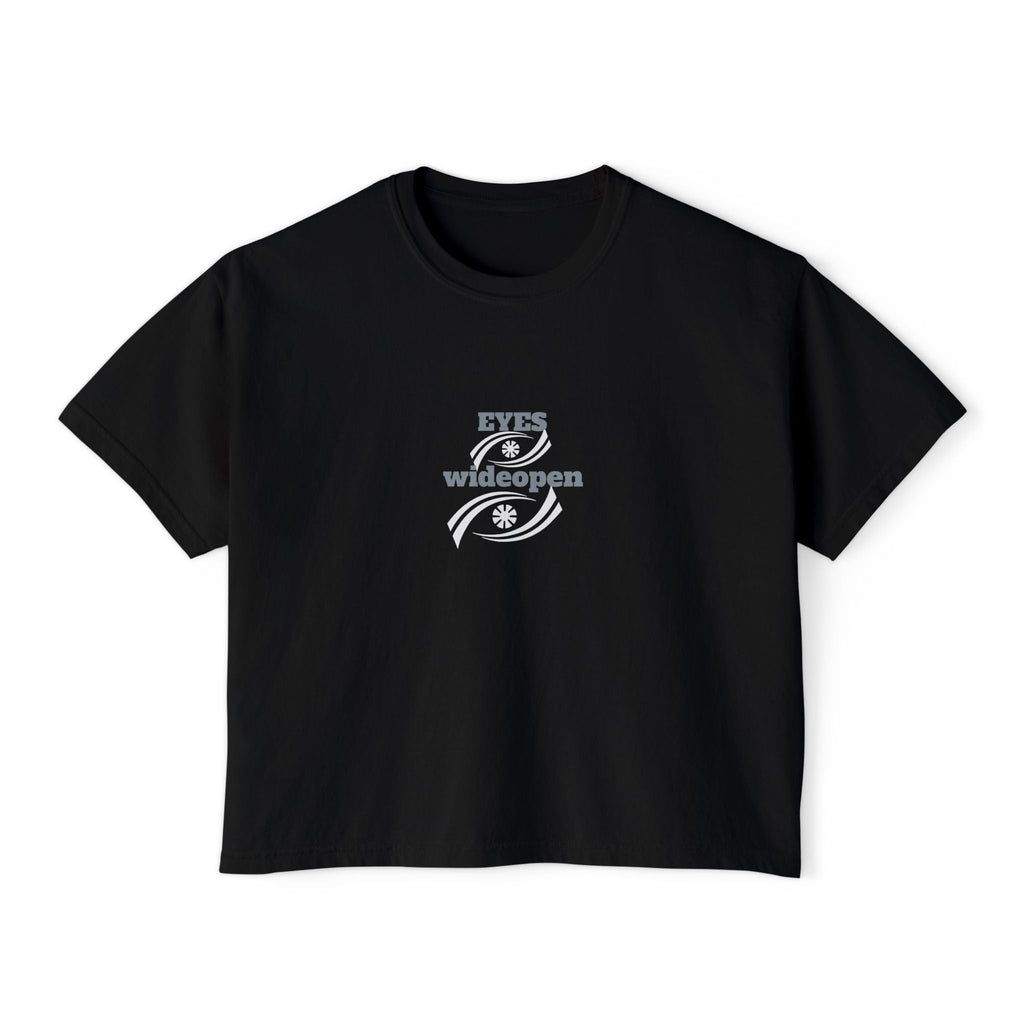 Women's Boxy Tee - 'EYES wideopen' | Casual Tee, Gift for Her, Relaxed Fit Top, Everyday Wear, Trendy Apparel Printify