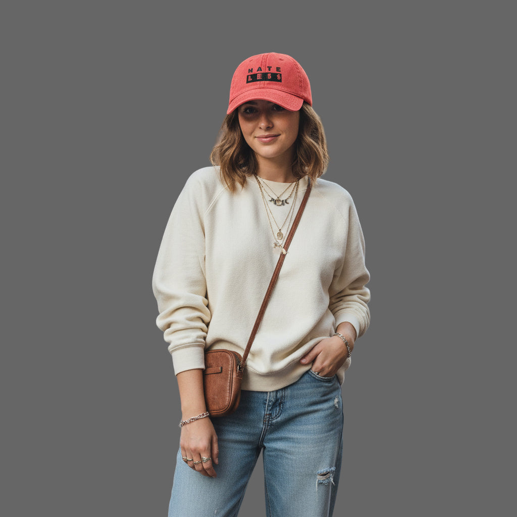 Vintage Embroidered Cap - 'HATE LESS' Righteous Apparel for Positive Vibes Printify