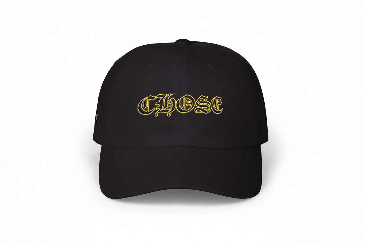 Dad Cap — 'CHOSÉ' Gold Gothic Embroidered Baseball Hat