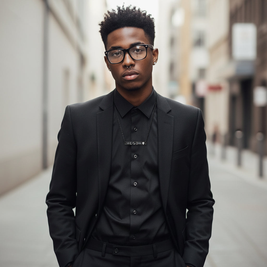 Necklace - Born is being Engraved Cross Bar Design Printify