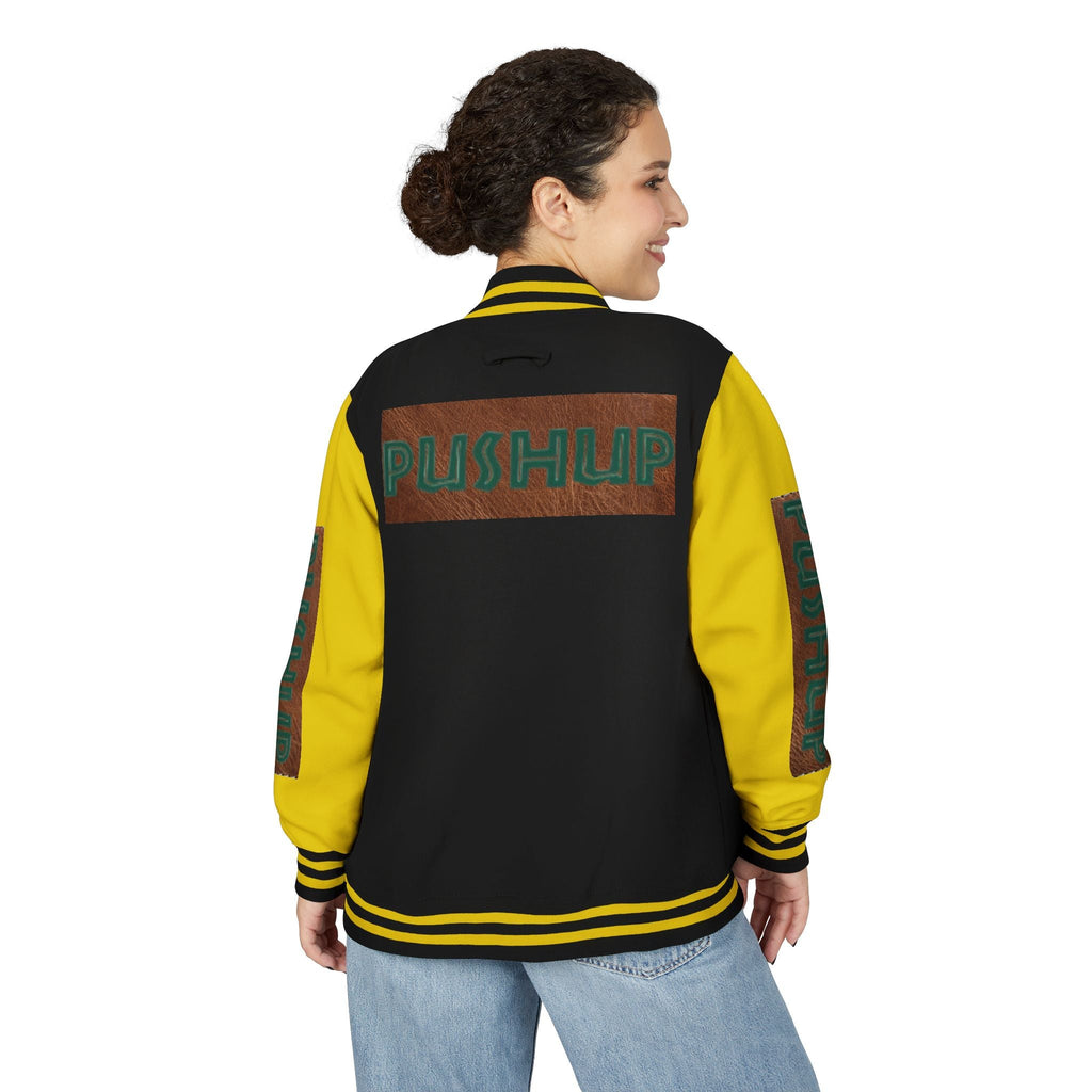 Unisex Heavyweight Letterman Jacket - Bold PUSHUP Design for Sporty Style Printify