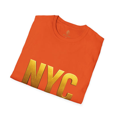 NYC Gold Foil Unisex T-Shirt, Trendy NYC Graphic Tee, Casual Urban Wear, Perfect Gift for Travelers, Stylish Streetwear, Birthday or Holiday Printify