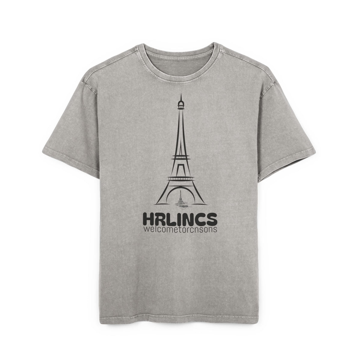 Unisex  Acid Washed Heavy Oversize Tee-With Tower Design