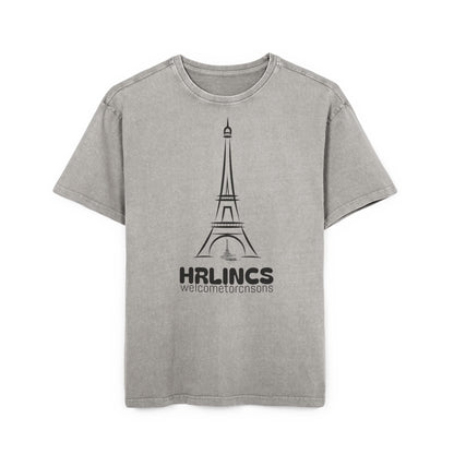 Unisex  Acid Washed Heavy Oversize Tee-With Tower Design