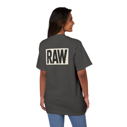 Stylish Unisex Graphic T-Shirt with 'RAW' Print, Casual Streetwear, Everyday Wear, Gift for Friends, Fashionable Basics Printify