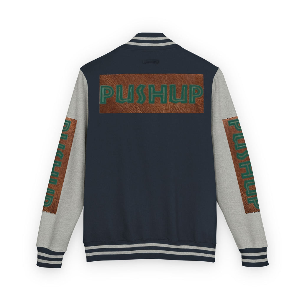 Unisex Heavyweight Letterman Jacket - Bold PUSHUP Design for Sporty Style Printify
